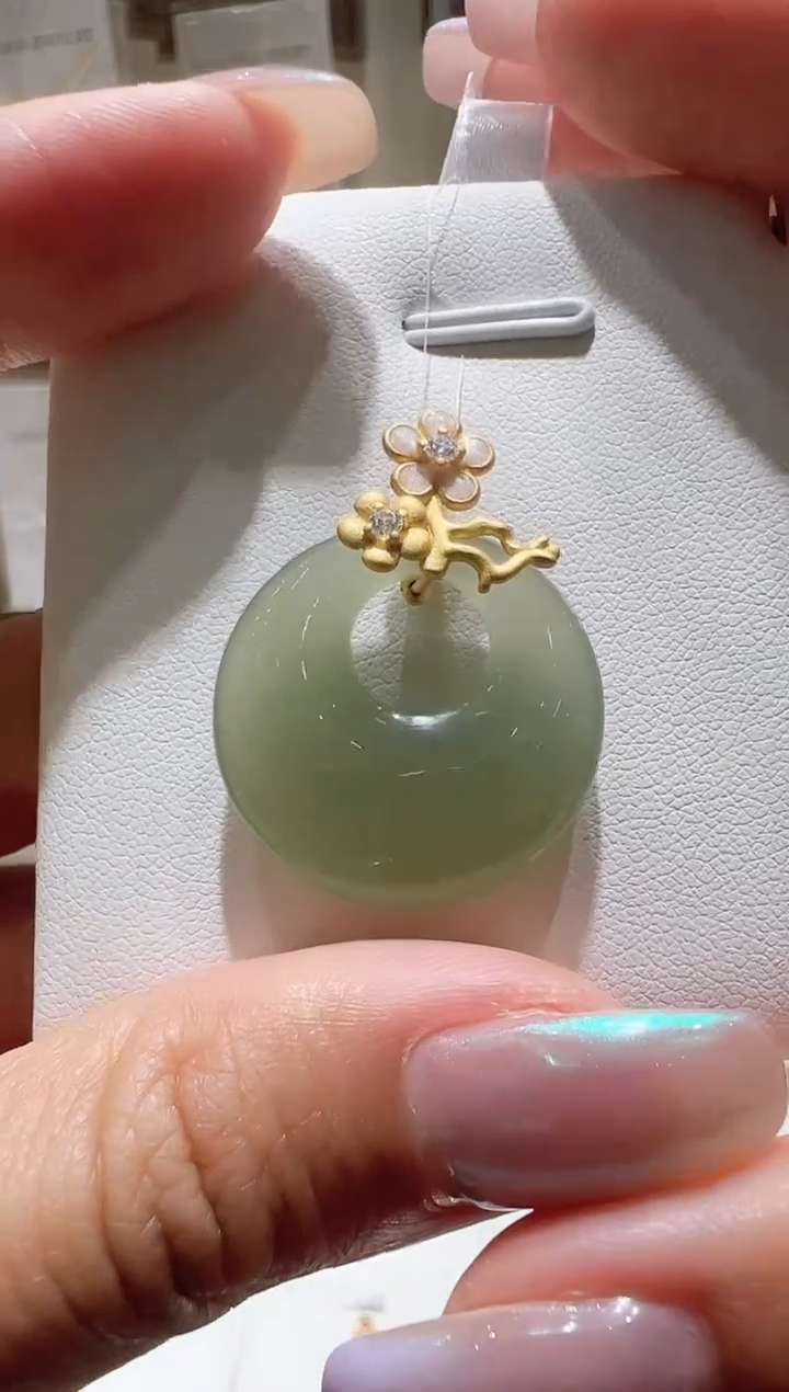 颈饰银S925镀金镶嵌和田玉@@