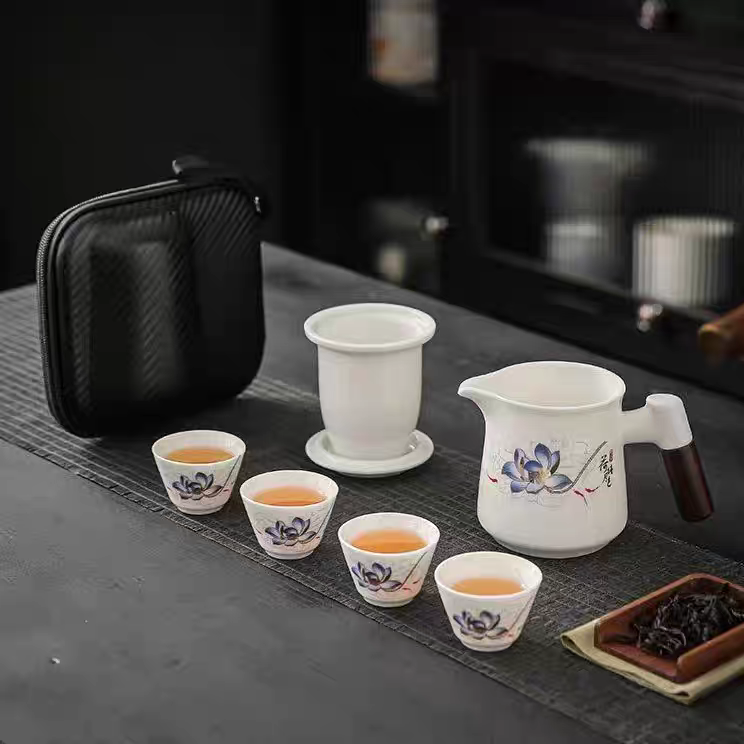 【拎茶就走茶器】荷塘悦色旅行茶具高档户外过滤简约便携式白瓷防烫