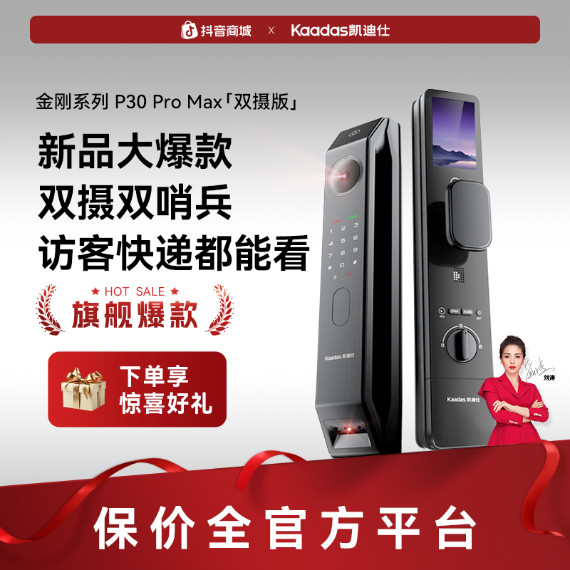 【旗舰新品大爆款】凯迪仕P30 Pro Max(双摄)人脸双猫眼大屏门锁GB