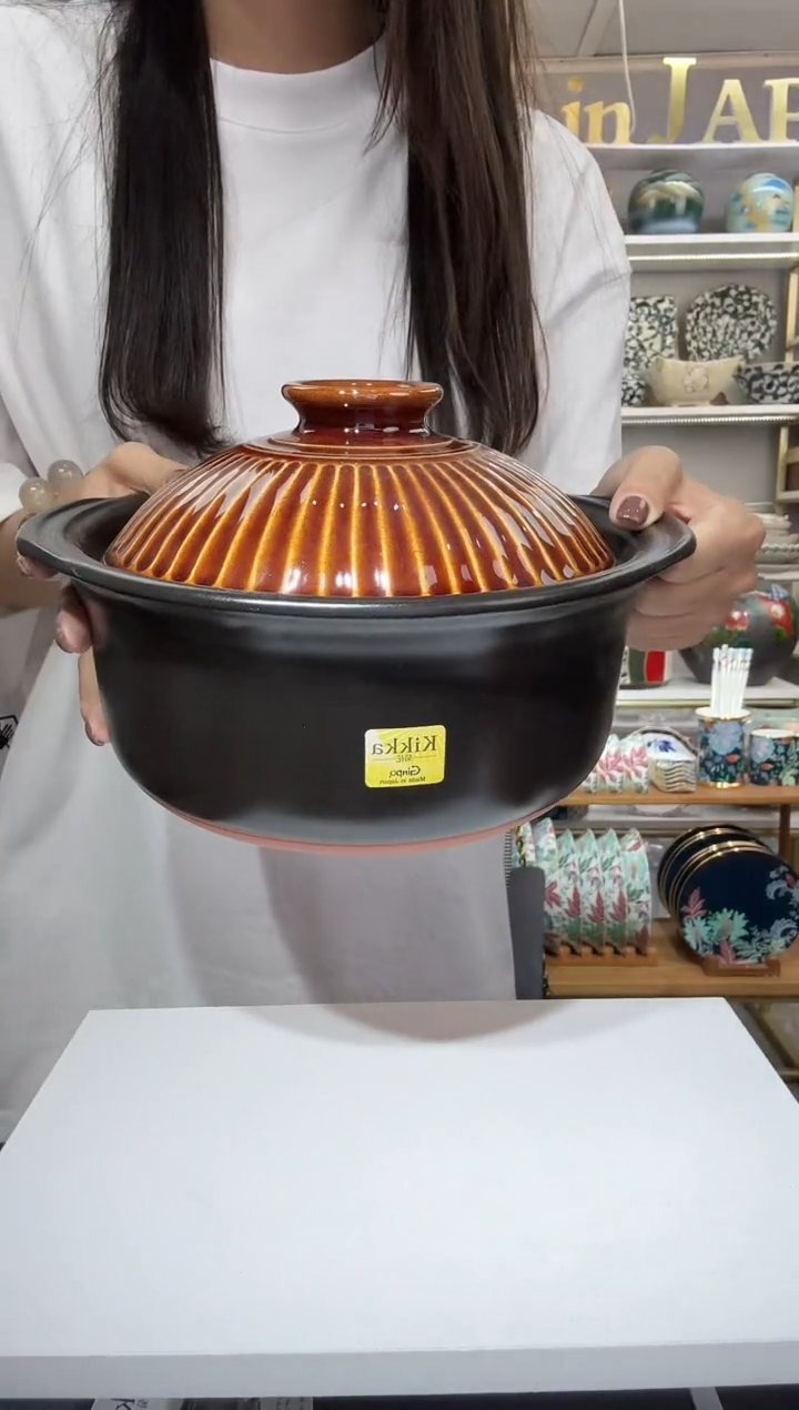 陶瓷万古烧菊花3合1.8L（2-3人用）棕色