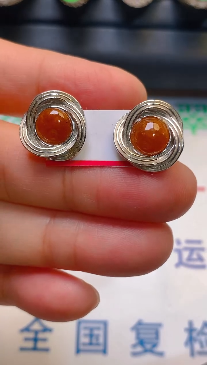 【闪购商品】翡翠耳饰银S925镶嵌天然A货翡翠1