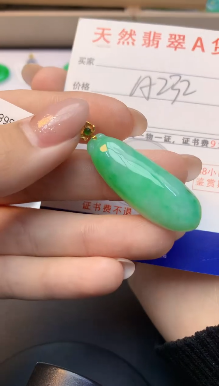 颈饰18K金镶嵌翡翠天然A货缅甸翡翠百元以上9元证书费自理