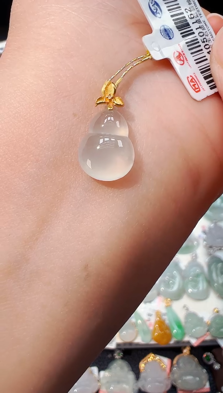 翡翠18K金镶嵌吊坠(不含链)葫芦吊坠1162