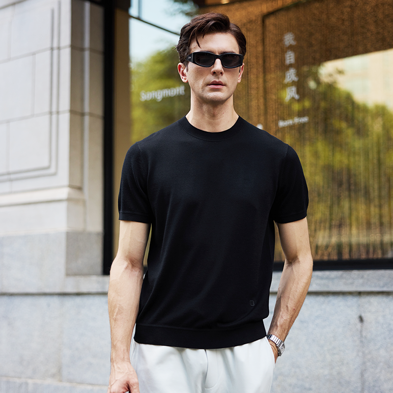 国美健康国美健康全新二代升级版短袖针织羊毛衫百搭秋冬圆领毛T