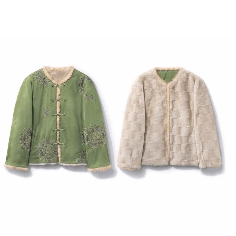 【绿婉】新中式双面穿小母貂优雅高档外套复古中国风百搭上加厚