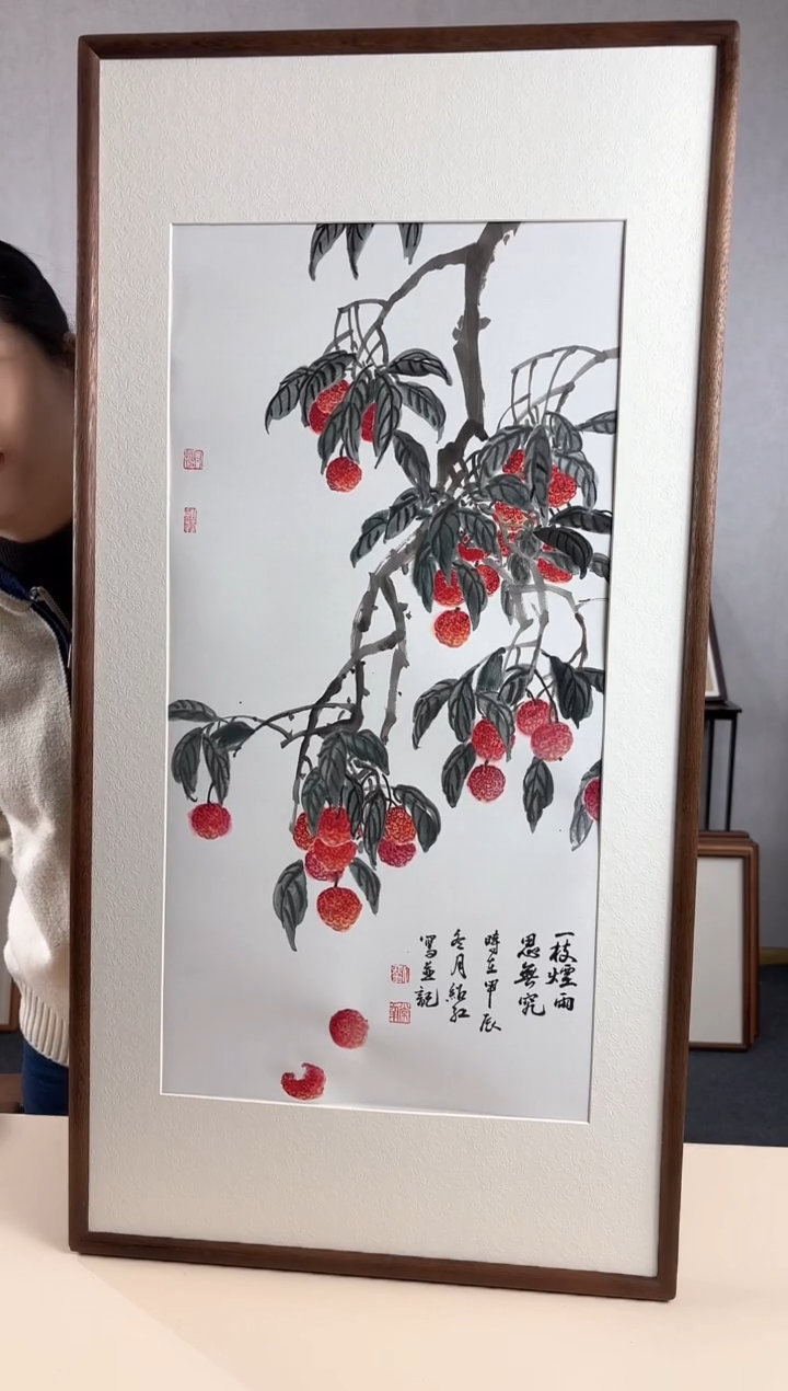 【闪购商品】国画手绘*大吉大利*47*92cm实木框