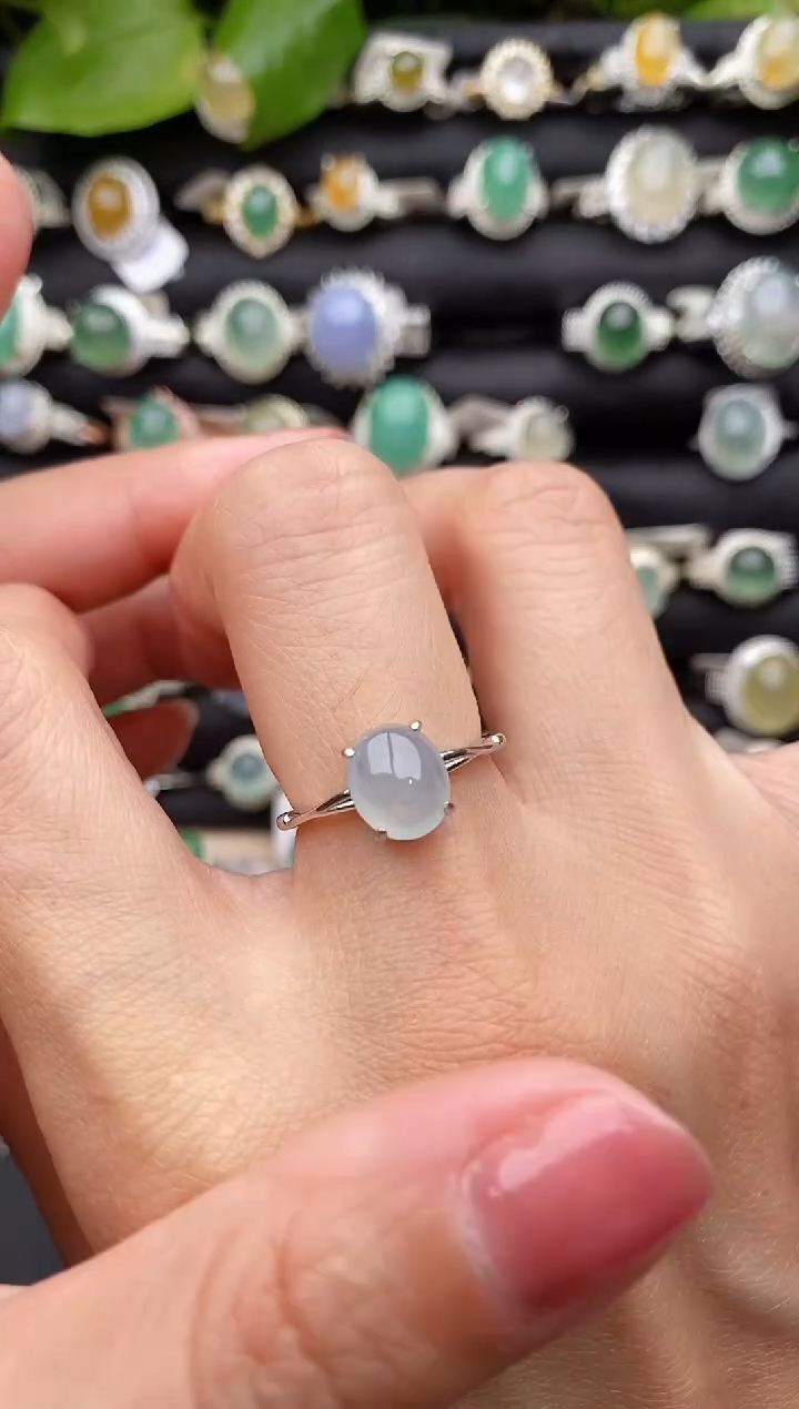 【闪购商品】翡翠戒指银S925镶嵌缅甸天然A货翡翠22  7-10