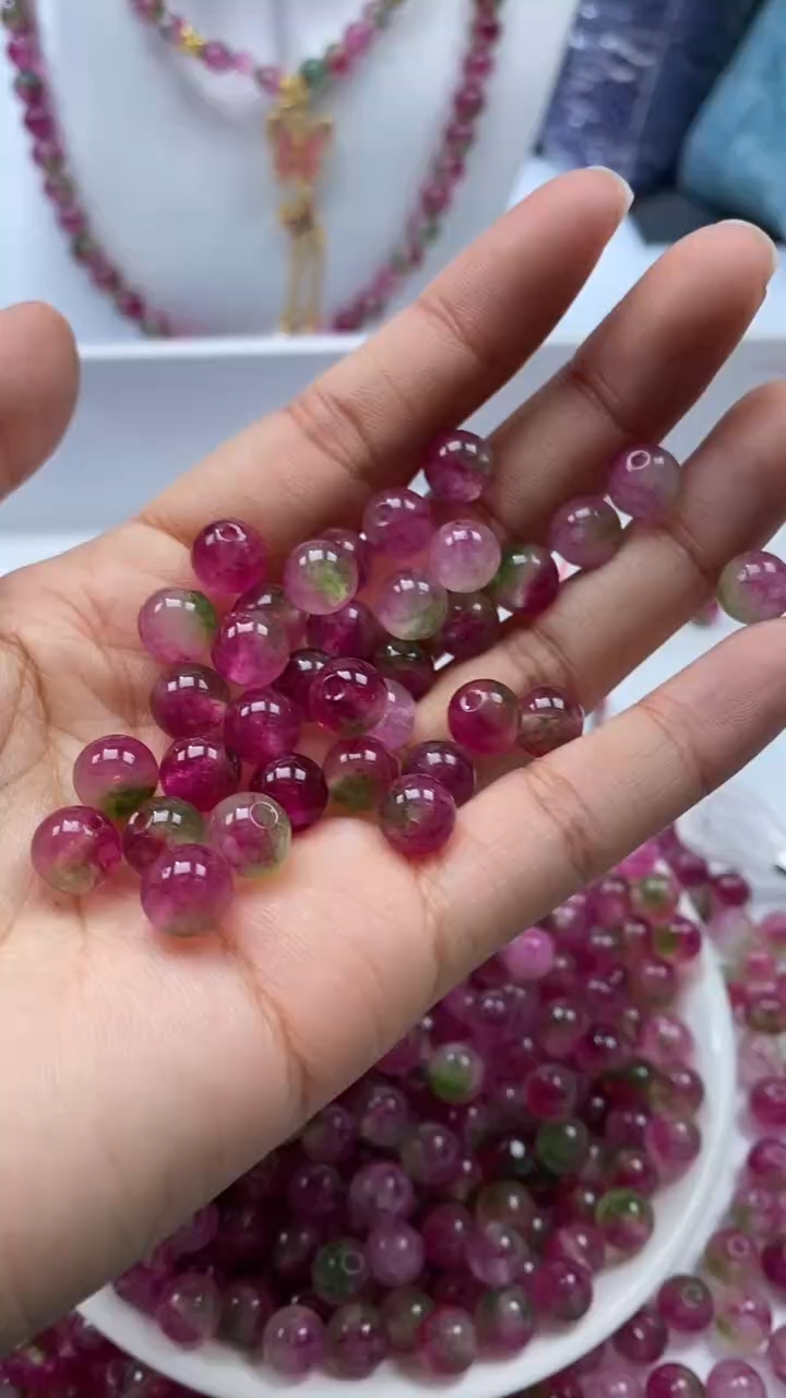 颈饰未镶嵌水晶W1779西瓜碧玺8MM*13颗