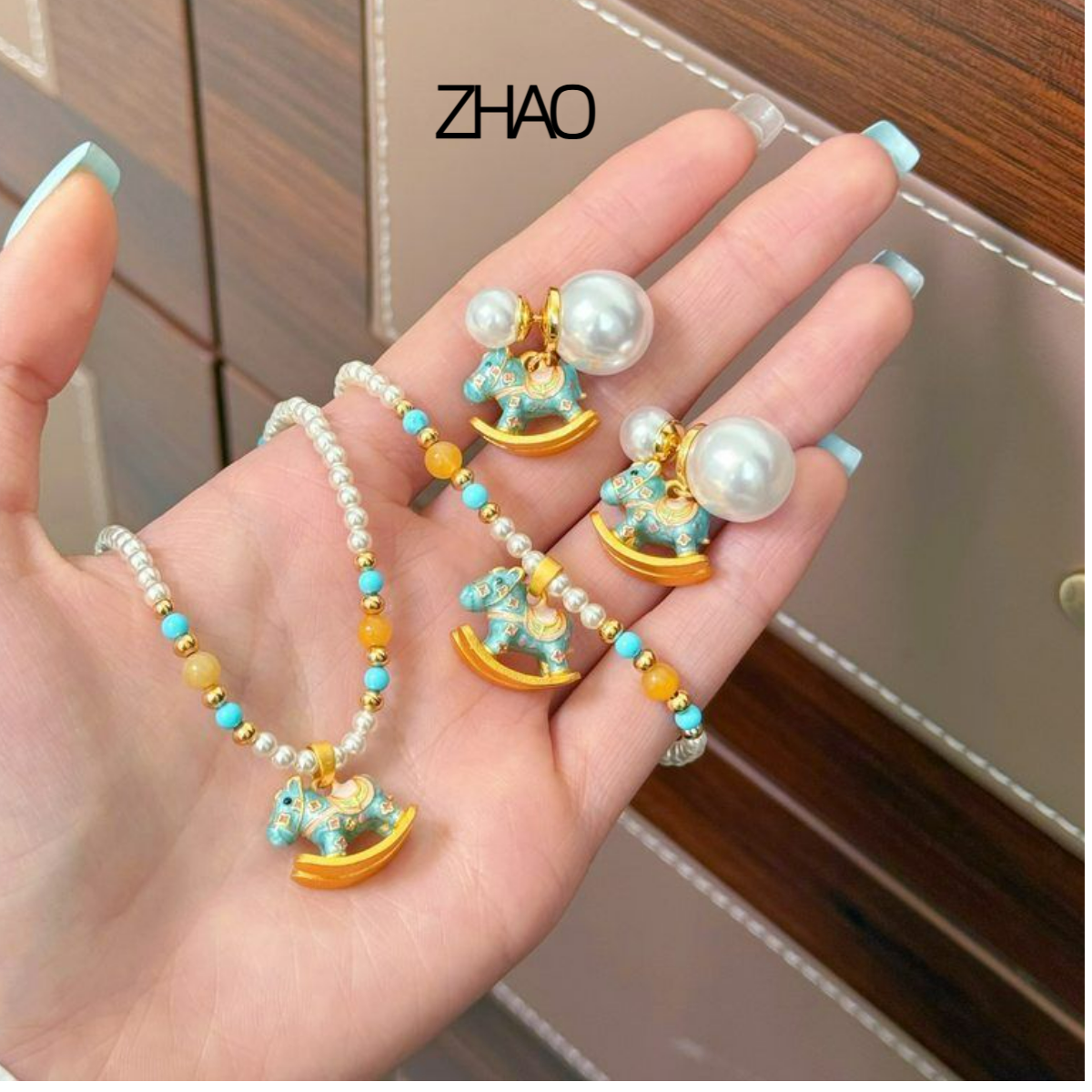 铜合金仿珍珠耳饰 S925银针【蓝色多巴胺】30-50岁不挑人气质耳环