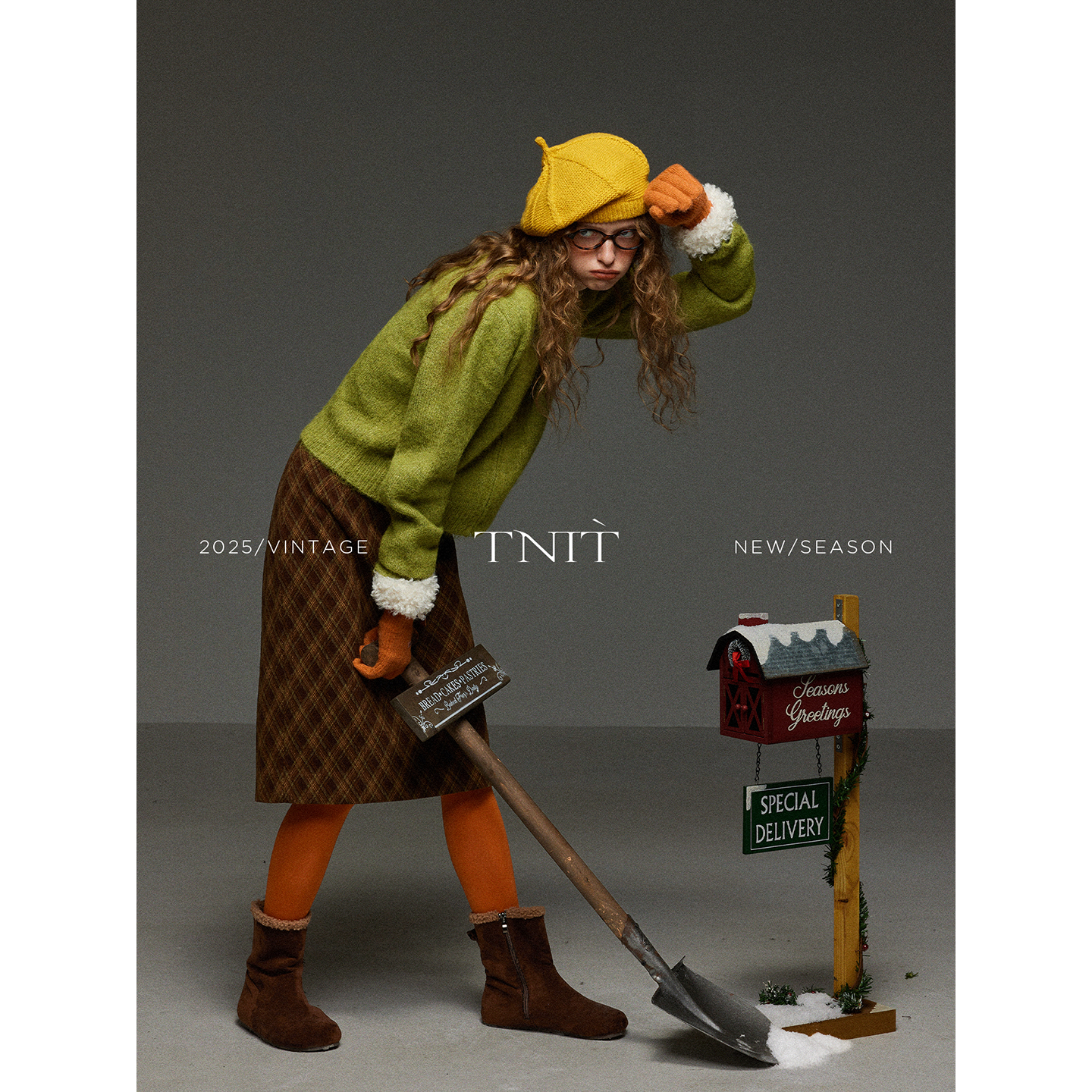 TNIT复古慵懒风拉链翻领针织毛衣开衫女秋冬宽松显瘦百搭针织上衣