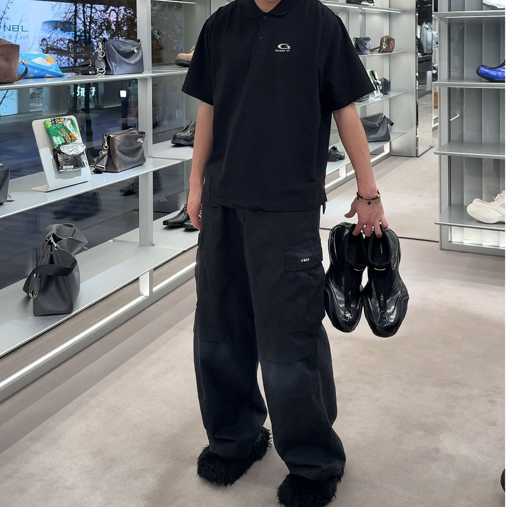 【D哥原样开发】8+前后拼接工装裤松紧腰围宽松版型 卫裤面料加绒