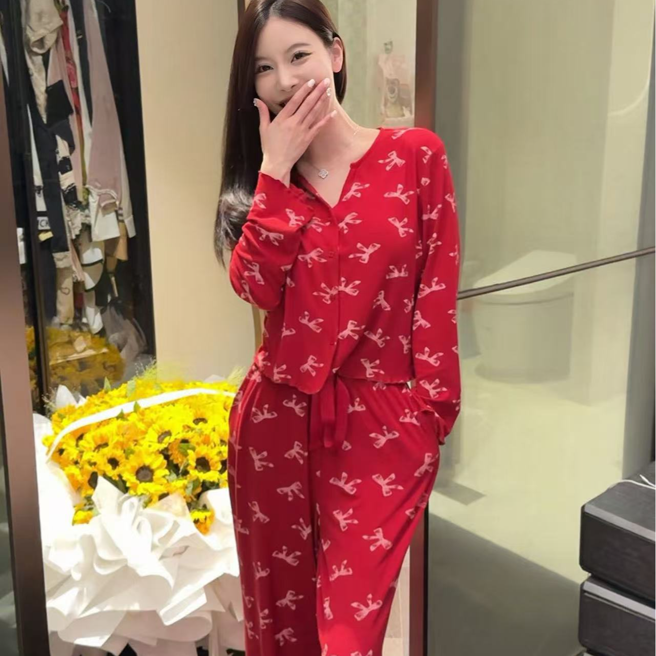 SIEOYJIEA/私迹大榕家四喜【柏林日记红色长袖】女款四季款时尚睡衣