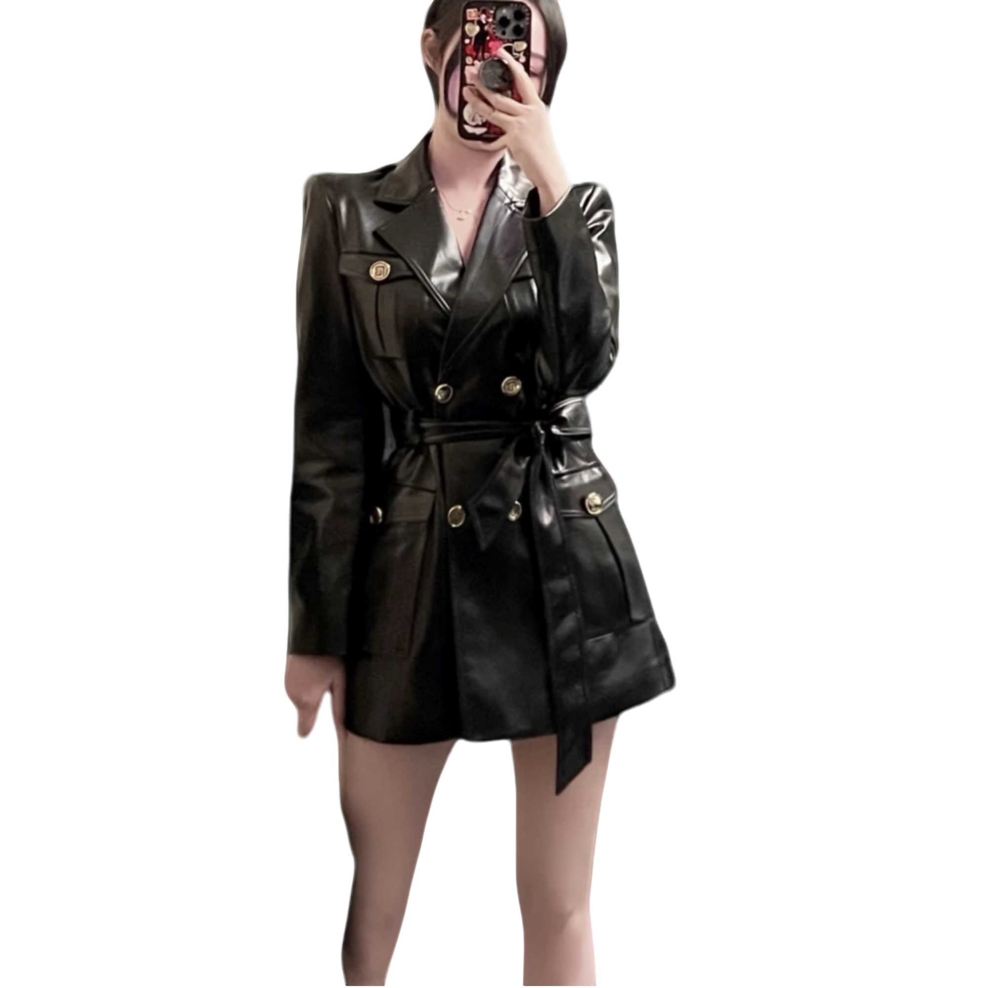 YUNAQIU 2025年L摩登机车锋芒长款皮外套-9962