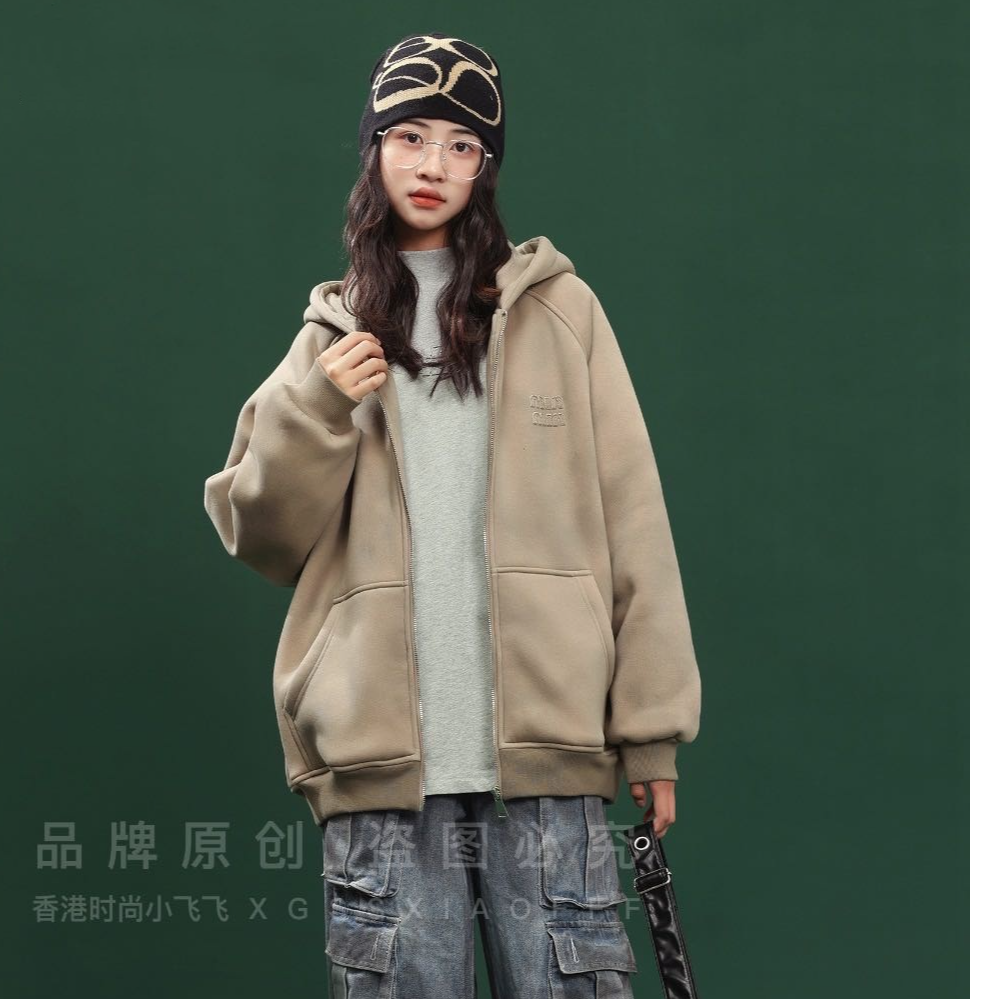 8578高端专享冬季加绒连帽外套卡其（飞飞）