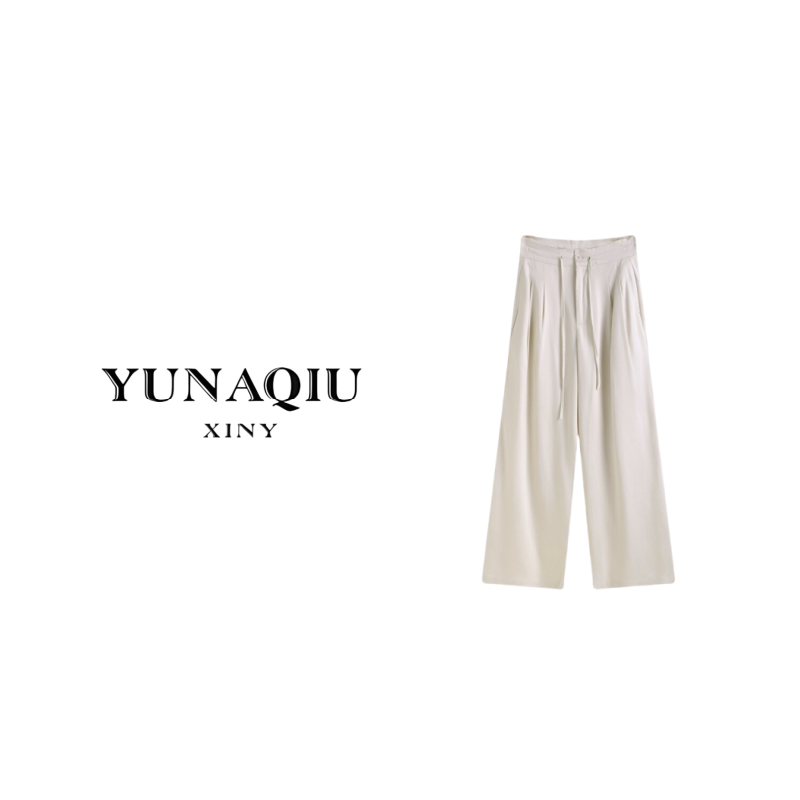 YUNAQIU-阔腿裤夏季白色裤子薄款抽绳休闲裤-9581