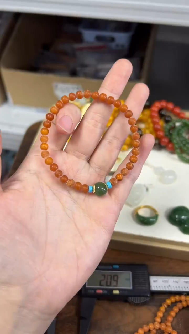 手链蜜蜡未镶嵌瑕疵原皮老蜜蜡和田顶珠小米珠手链[0840]