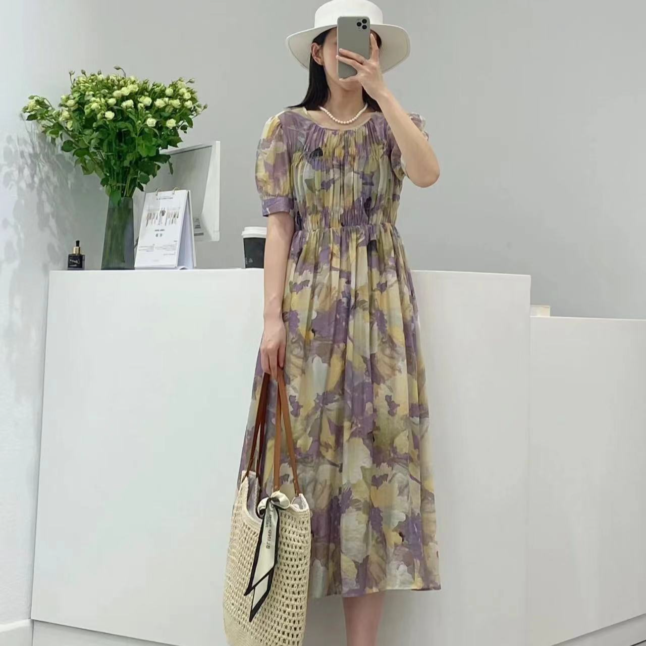 时尚百搭休闲连衣裙直播间口号链接非主图款棉绸旗袍
