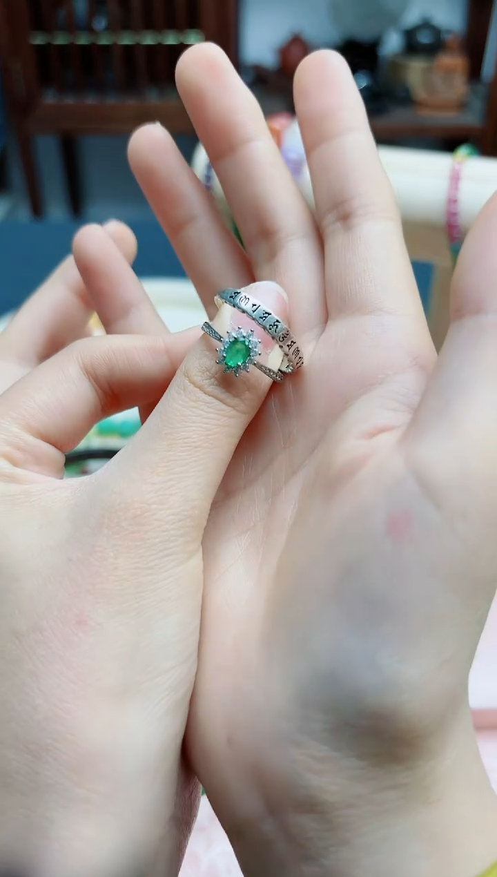 戒指银S925镶嵌祖母绿S925银祖母绿戒指*1 YX