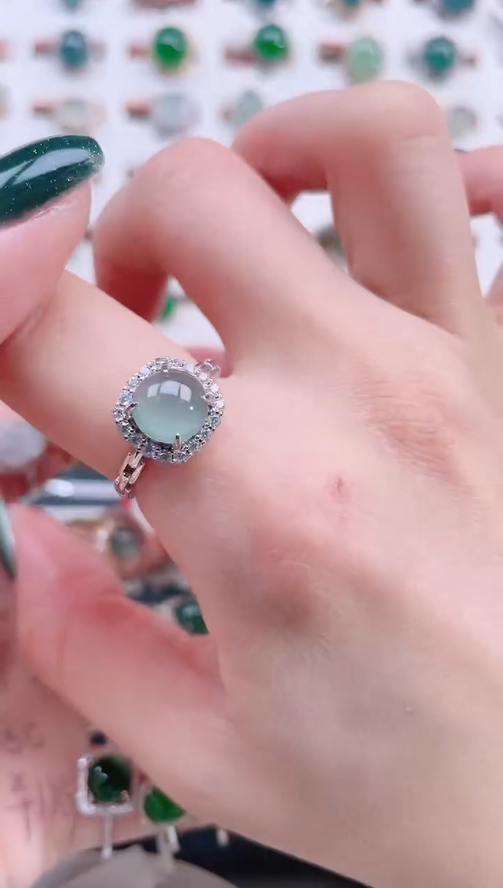 银S925镶嵌戒指翡翠天然翡翠
