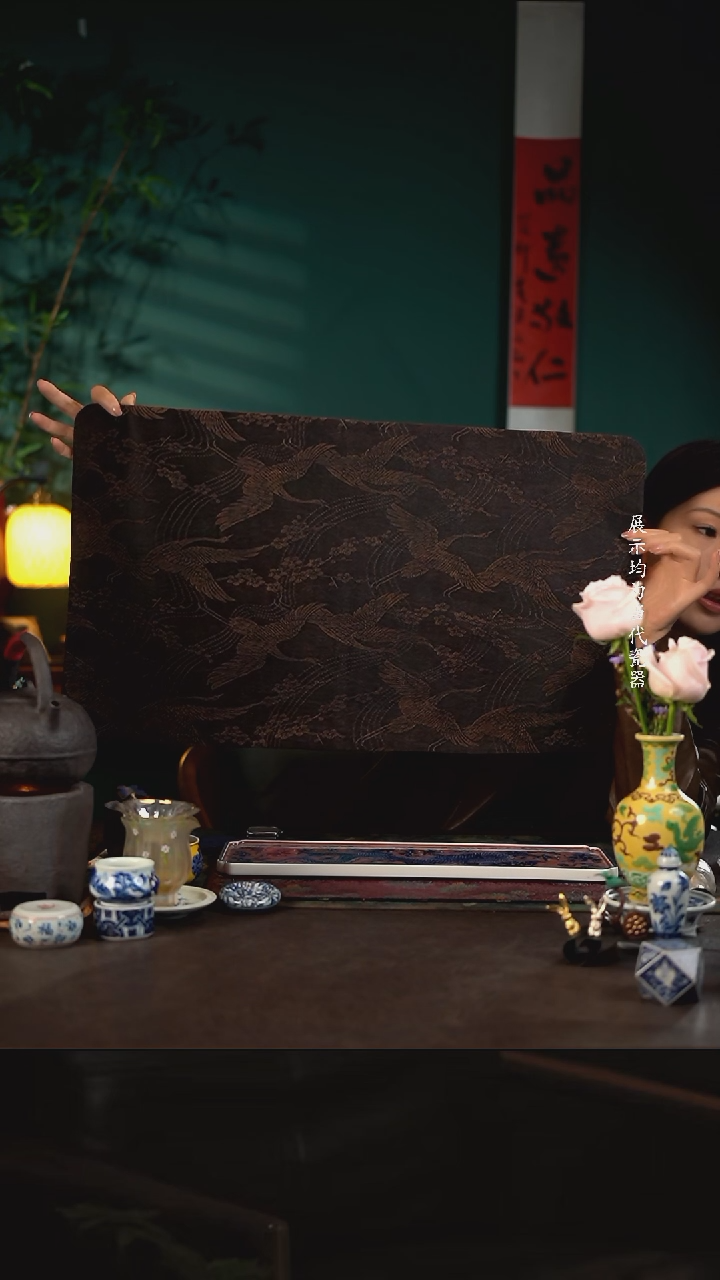 68*38陶瓷周边慢蓝茶席鹤鸣九皋