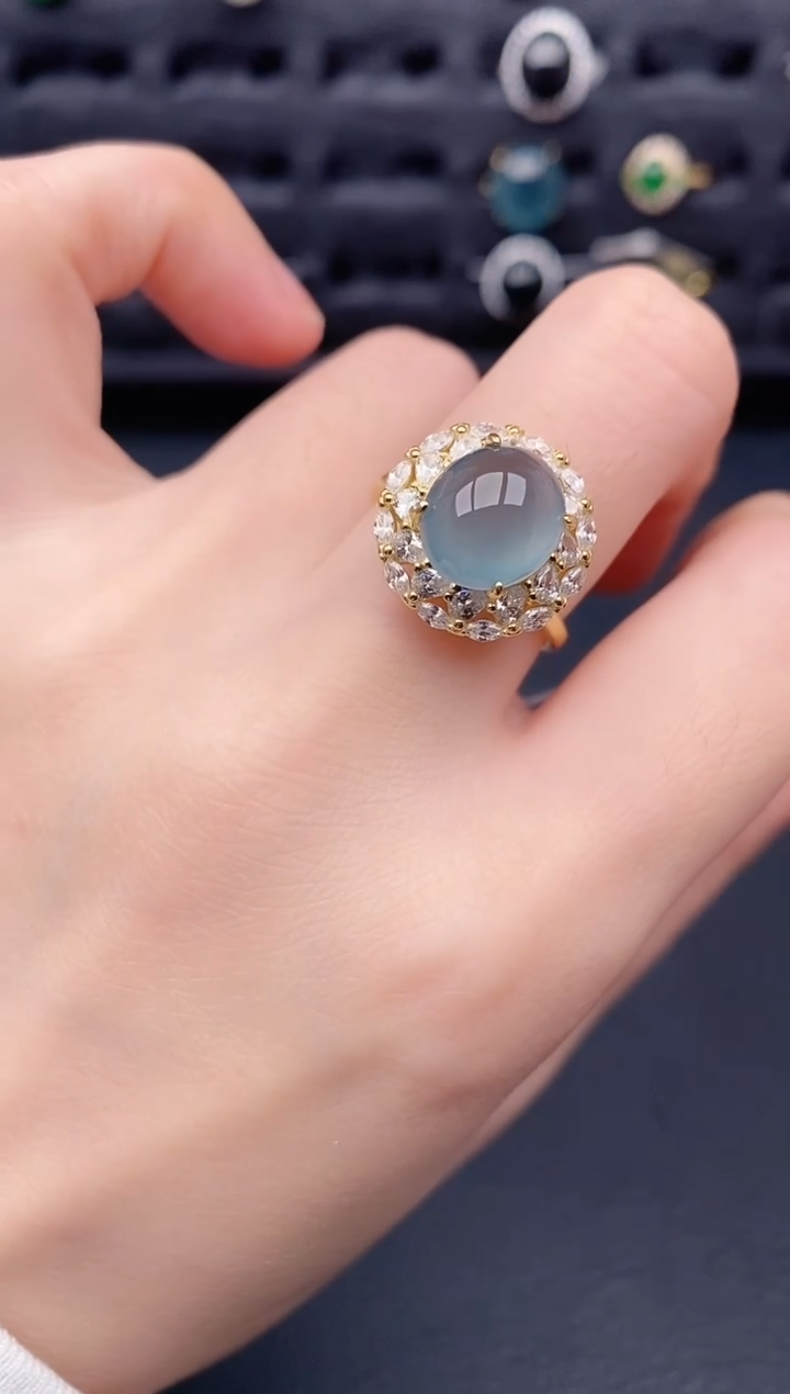 银S925镶嵌戒指翡翠天然a货翡翠549