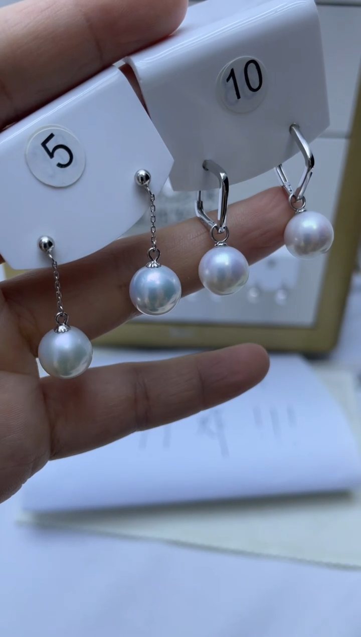 银S925镶嵌耳饰淡水珍珠5+10