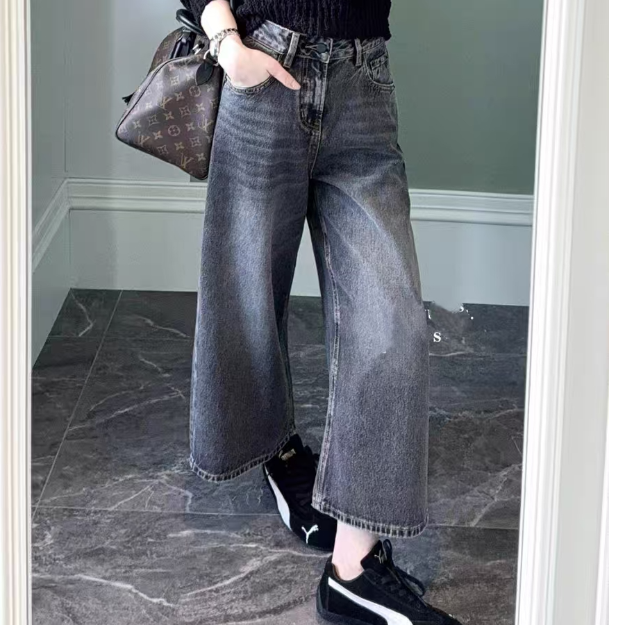 SU【601】花66 愫心 八分黑灰阔腿裤2025秋季款小个子调性牛仔~
