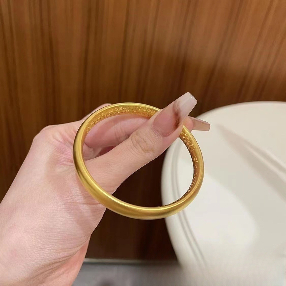 黄铜手镯 古法精工莲花心经女泥鳅背手镯传承百福手镯金色素圈