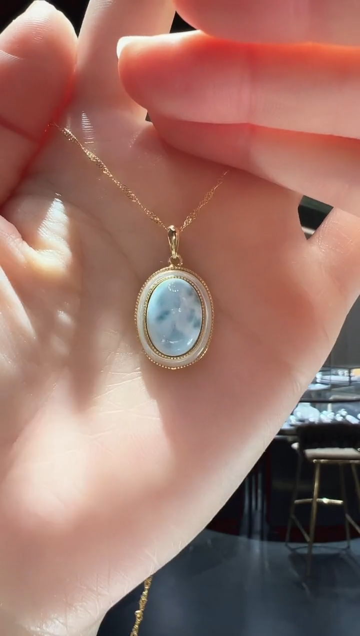 【闪购商品】针钠钙石（海纹石）吊坠(赠链)银S925镶嵌23】