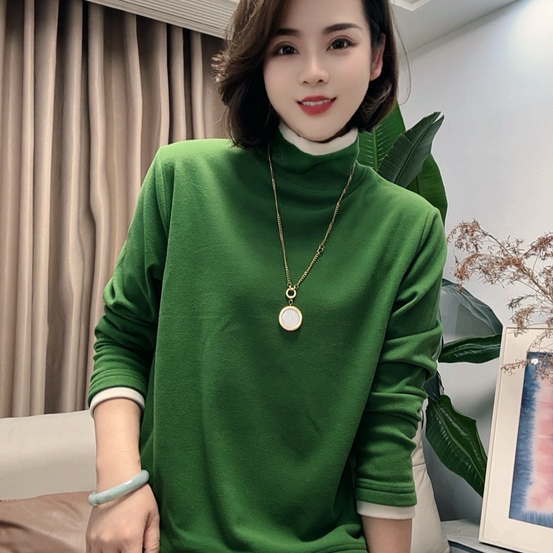 661-长袖女高领极简风棉百搭加绒秋冬打底衫