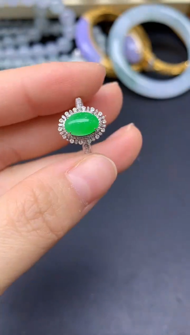18K金镶嵌戒指翡翠108-雪姐翡翠天天见