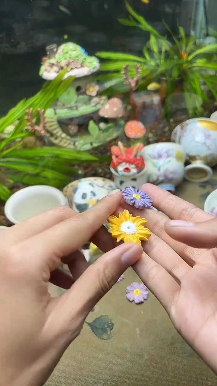 手工陶瓷小花花一对