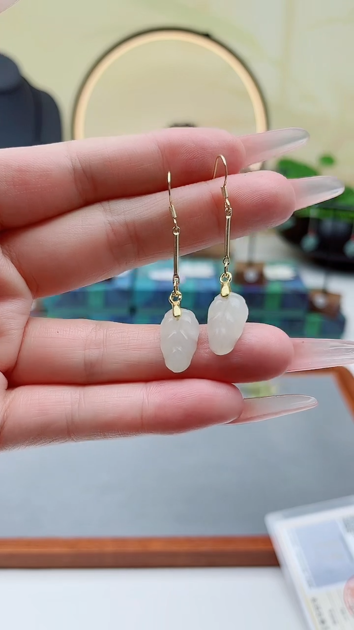 未镶嵌和田玉耳饰00和田玉叶子