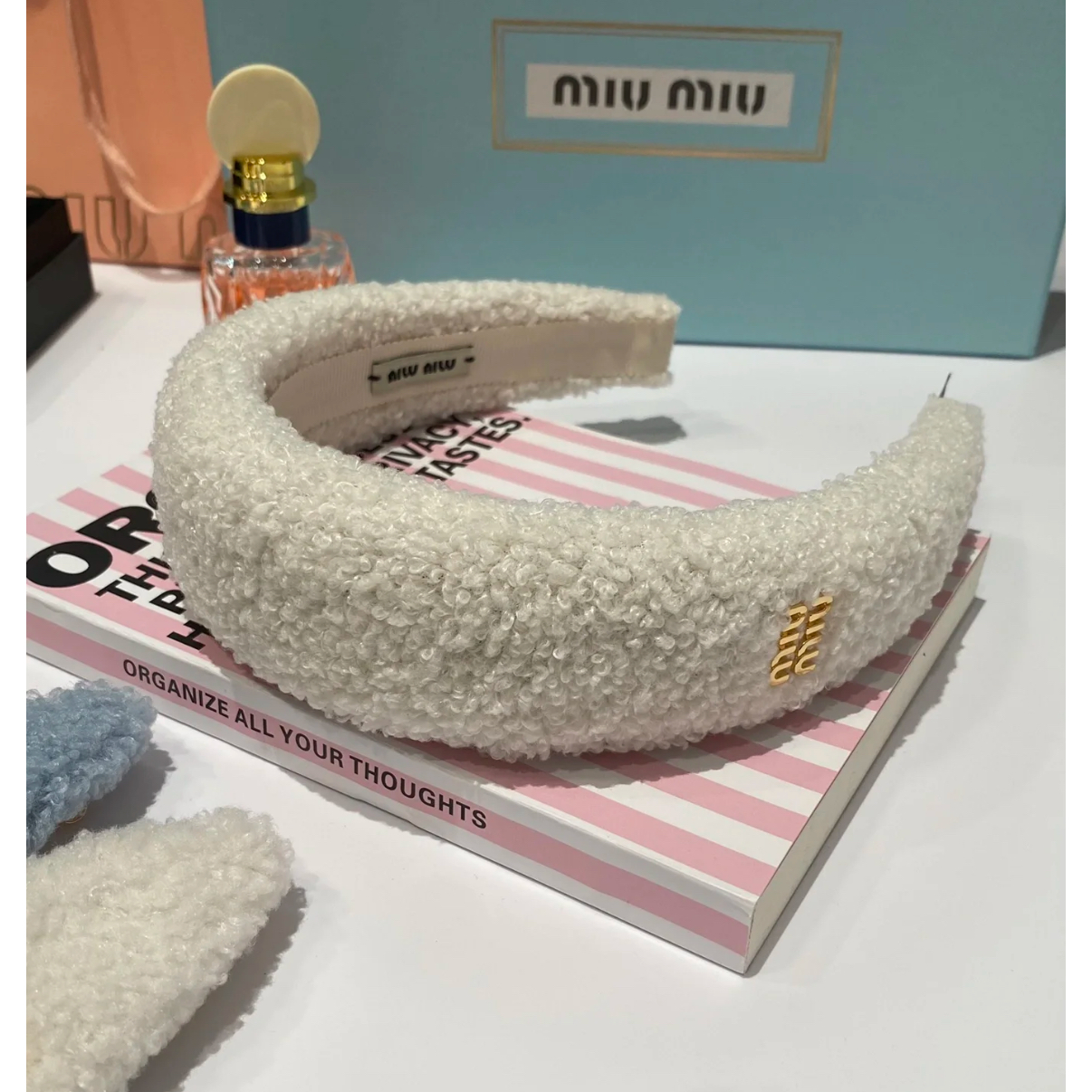 未使用 MIU MIU/缪缪 【念念专属】miumiu 奶白羊毛卷发夹发箍