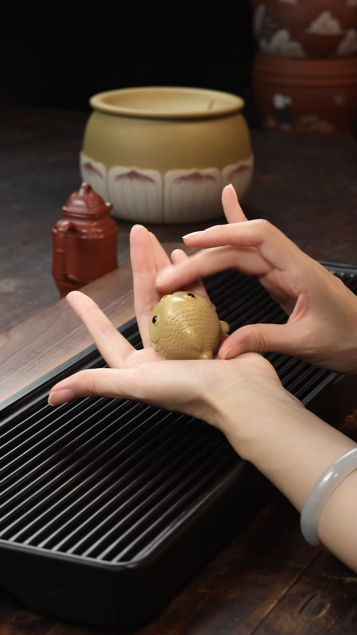 茶壶紫砂黄段小金鱼香插
