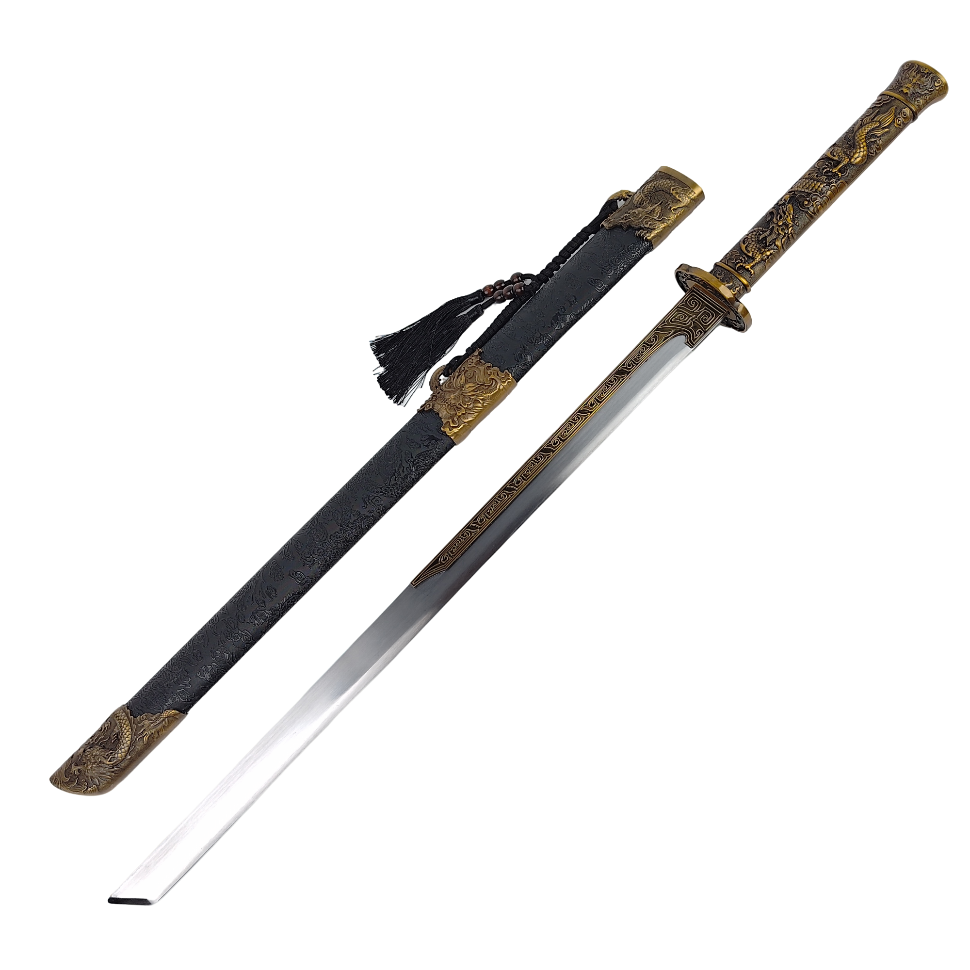 【11】苍雷唐刀杉木包布鞘合金装饰手柄高锰钢刀身不开刃工艺品