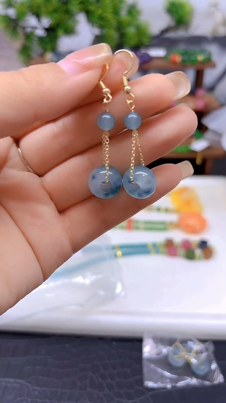 翡翠14K金镶嵌耳饰DIY款E764