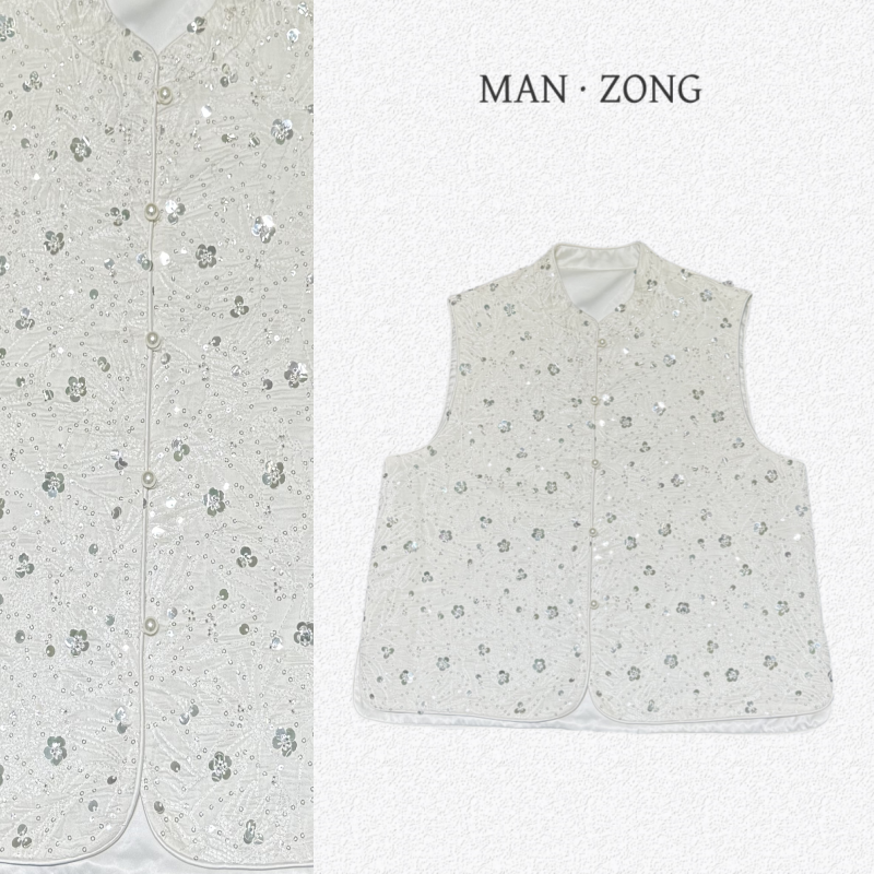 MANZONG·SIFU「巴黎星空」轻奢高定珍珠扣亮片马甲外套6132