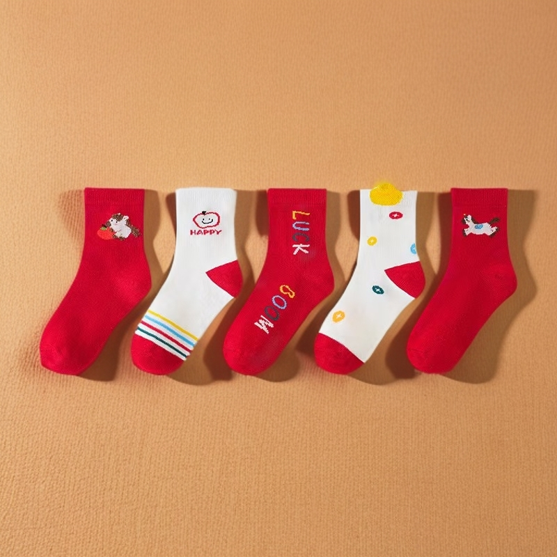 日系喜庆马年本命年儿童袜子儿童袜子虎年冬季中筒袜