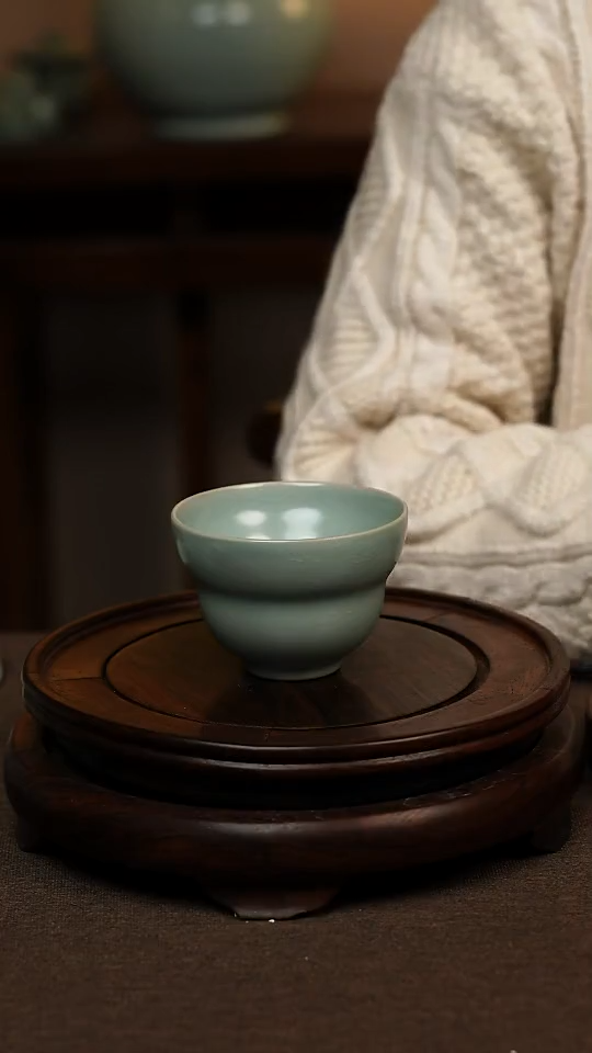 瓷片仿古天青葫芦杯100ml 微瑕 不带礼盒