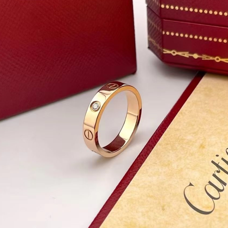 99新 Cartier/卡地亚 小花6枫love玫瑰金单钻49码