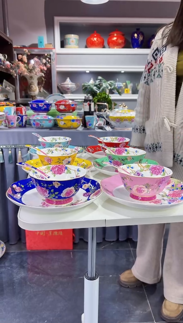 珐琅  三件套盘碗勺6套景德镇陶瓷 