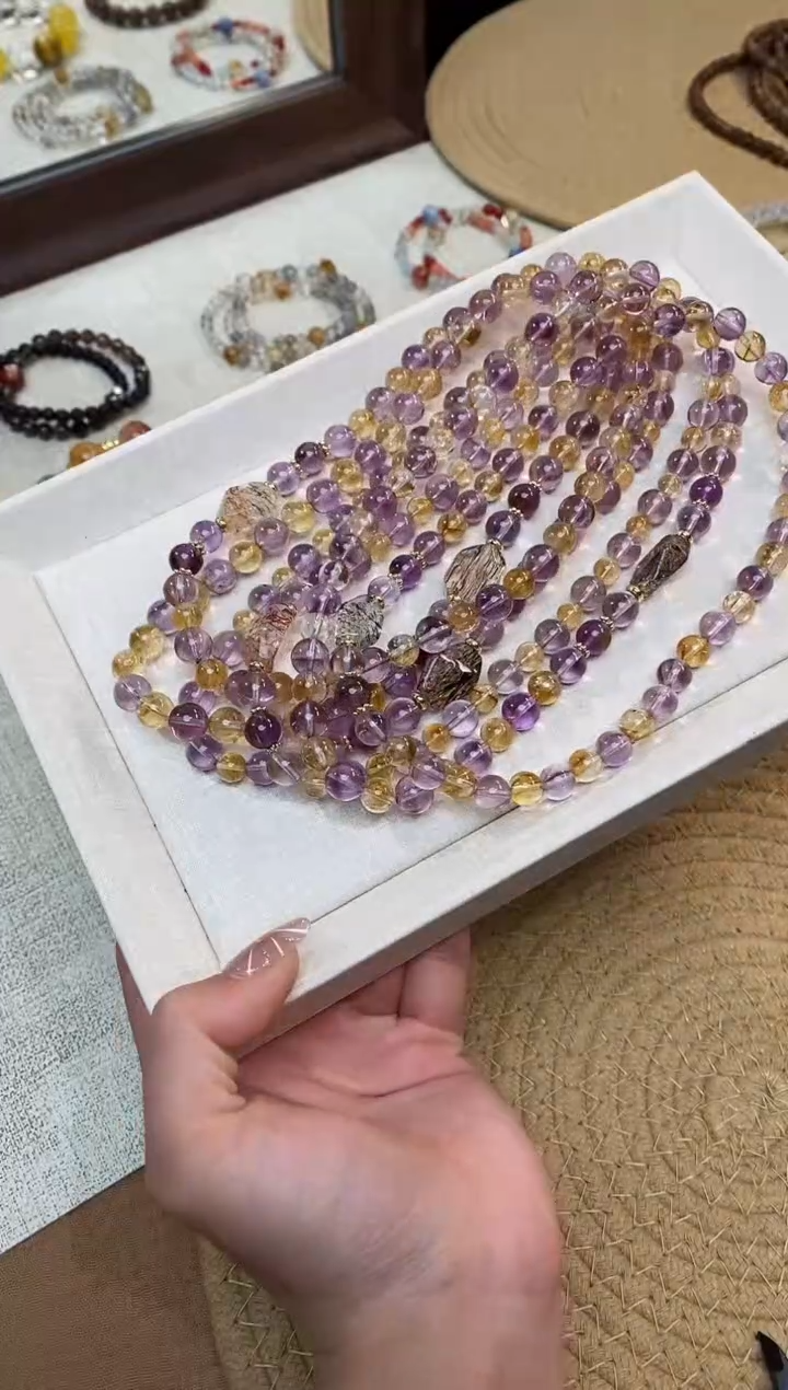 合金手链水晶《璀璨》紫黄水晶黑金超七设计款手串7-9mm多样性发一