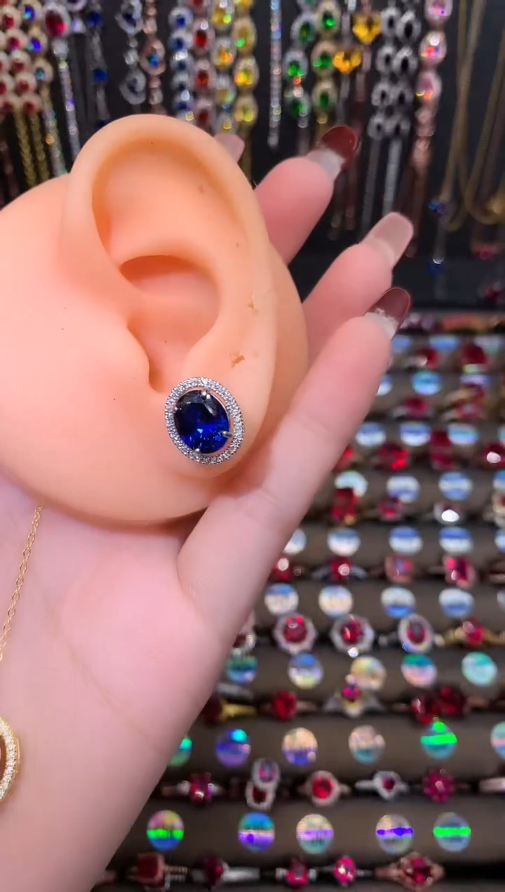 【闪购商品】蓝宝石耳饰银S925镶嵌银色