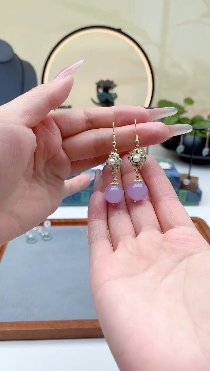 未镶嵌耳饰玛瑙/玉髓00紫色国风