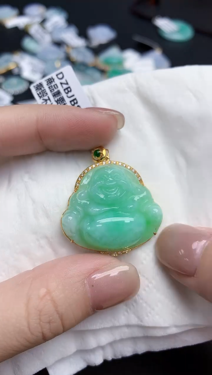 【闪购商品】翡翠颈饰18K金镶嵌天然缅甸翡翠A货