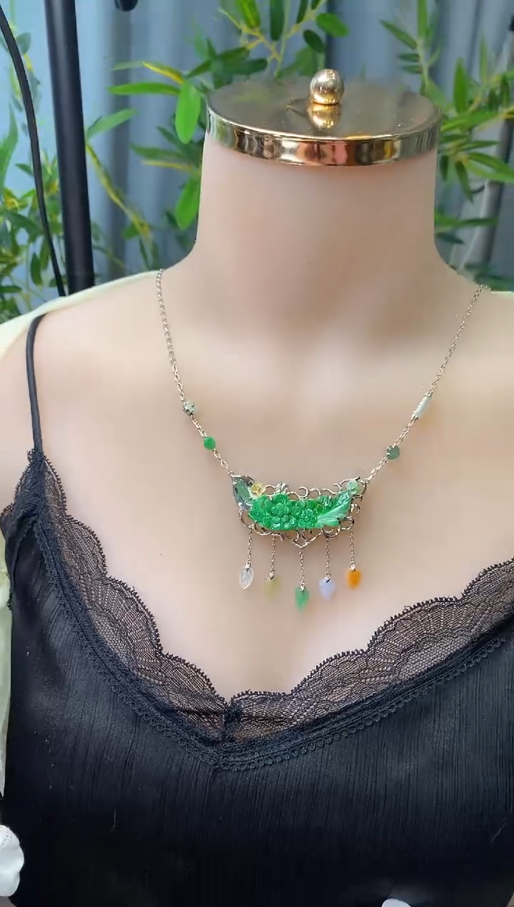 翡翠银S925镶嵌颈饰净货13636