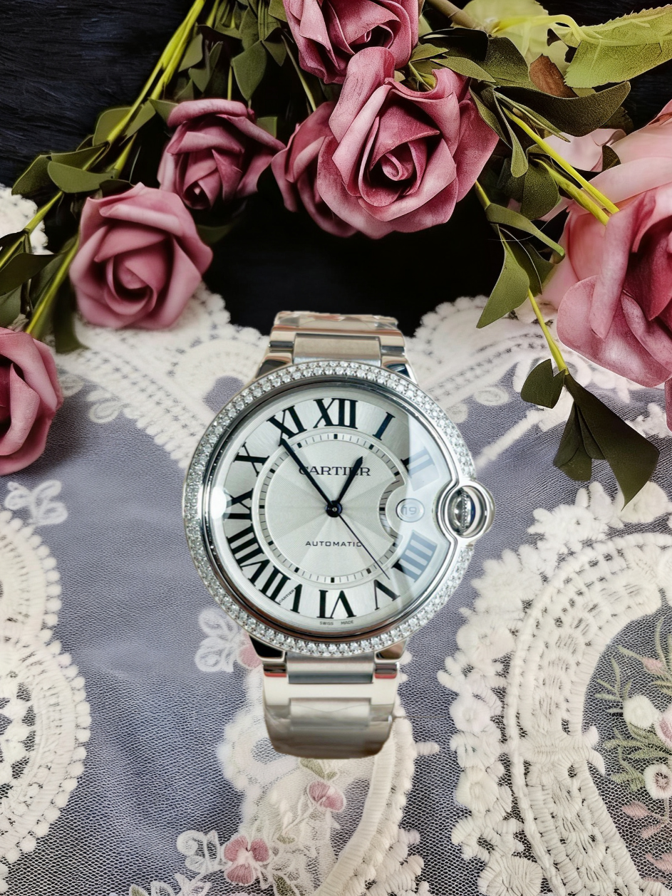 99新 Cartier/卡地亚 卡地亚蓝气球白钢满钻WE9009Z3表径42