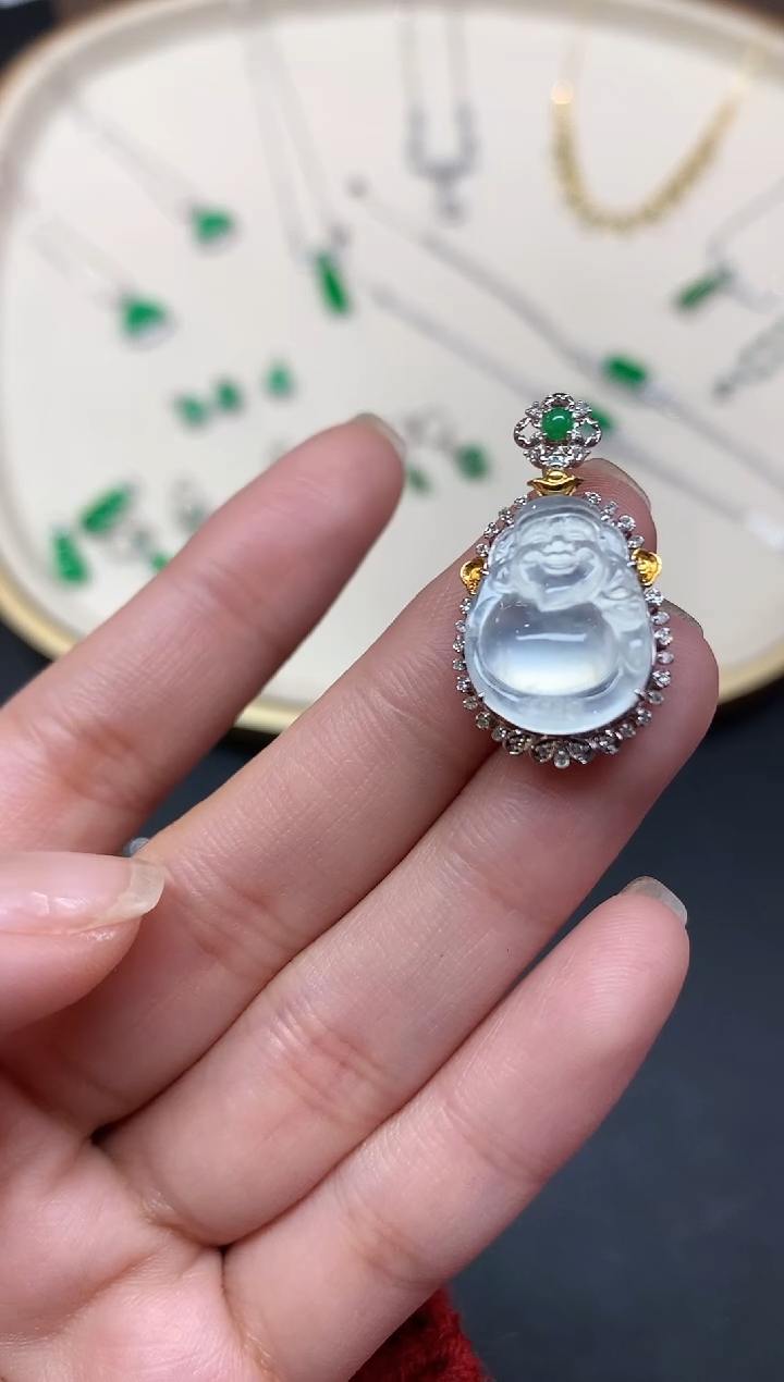 【闪购商品】翡翠吊坠(不含链)18K金镶嵌A103|5800