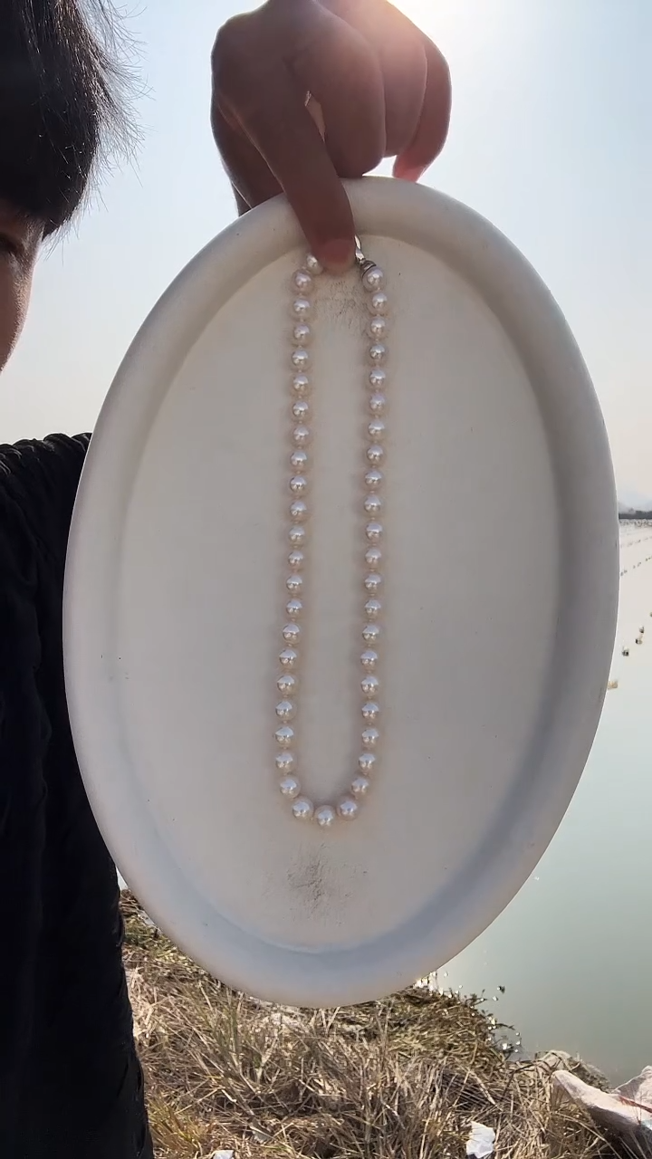 颈饰银S925镶嵌淡水珍珠9-10mm淡水珍珠项链